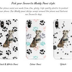 Catahoula Leopard Dog Muddy Paws phone case. 3 muddy styles for your Iphone 15 Pro Max, Iphone 14, 13, 12 to 6 & Samsung Galaxy S23 Ultra, S22, S21 to S6. 9 Adventure dogs muddy catahoula leopard dog bw paws front view transparent variations