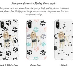 Spinone Italiano Muddy Paws phone case. 3 muddy styles for your Iphone 15 Pro Max, Iphone 14, 13, 12 to 6 & Samsung Galaxy S23 Ultra, S22, S21 to S6. 9 Adventure dogs muddy spinone italiano bw paws front view transparent variations