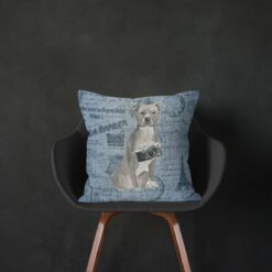 American Staffordshire terrier grey dog Inspired Denim Style Throw Pillow Cushion - Travel collection 14 Adventure is out there cushion American Staffordshire terrier grey Faded Ephemera Denim black chair