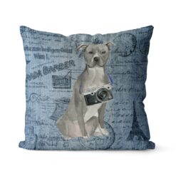 American Staffordshire terrier grey dog Inspired Denim Style Throw Pillow Cushion - Travel collection