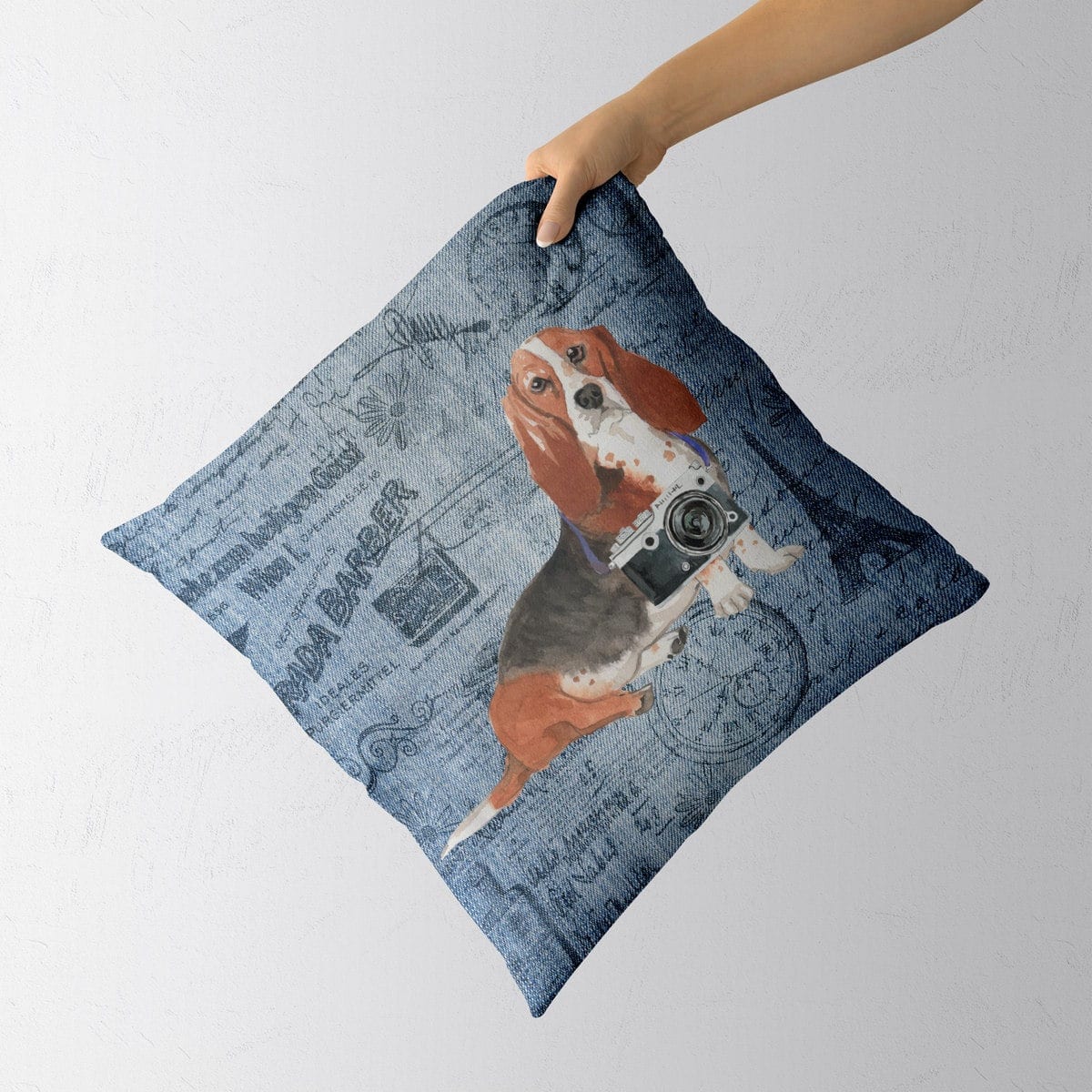 Basset Hound dog Inspired Denim Style Throw Pillow Cushion - Travel collection 4 Basset Hound dog Inspired Denim Style Throw Pillow Cushion - Travel collection - Image 3
