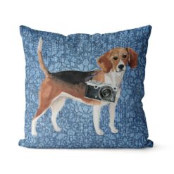 Adventure is out there cushion Beagle Bleached Damask Denim front view