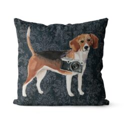 Adventure is out there cushion Beagle Dark Damask Denim front view