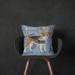 Adventure is out there cushion Beagle Faded Ephemera Denim black chair
