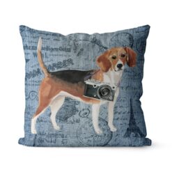 Beagle dog Inspired Denim Style Throw Pillow Cushion - Travel collection