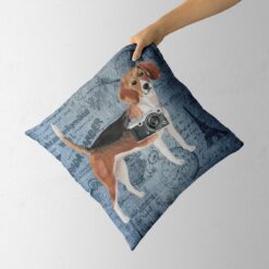 Adventure is out there cushion Beagle Faded Ephemera Denim holding in hand