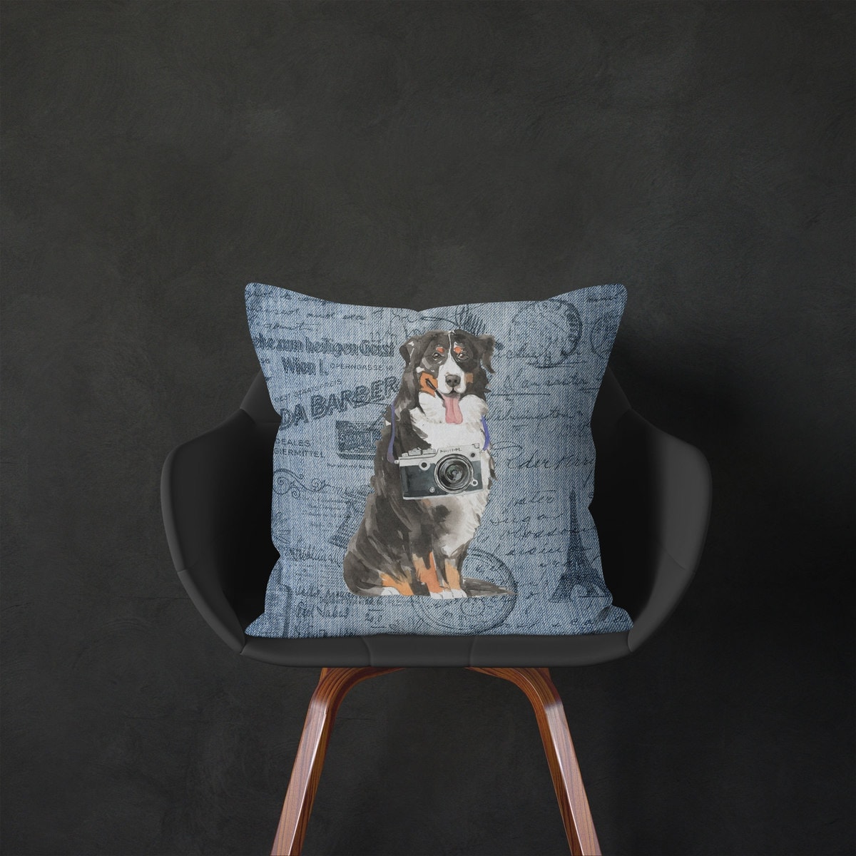 Bernese Mountain Dog dog Inspired Denim Style Throw Pillow Cushion - Travel collection 5 Bernese Mountain Dog dog Inspired Denim Style Throw Pillow Cushion - Travel collection - Image 4
