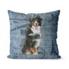 Bernese Mountain Dog dog Inspired Denim Style Throw Pillow Cushion - Travel collection 2 Adventure is out there cushion Bernese Mountain Dog Faded Ephemera Denim front view