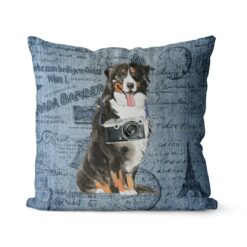 Bernese Mountain Dog dog Inspired Denim Style Throw Pillow Cushion - Travel collection
