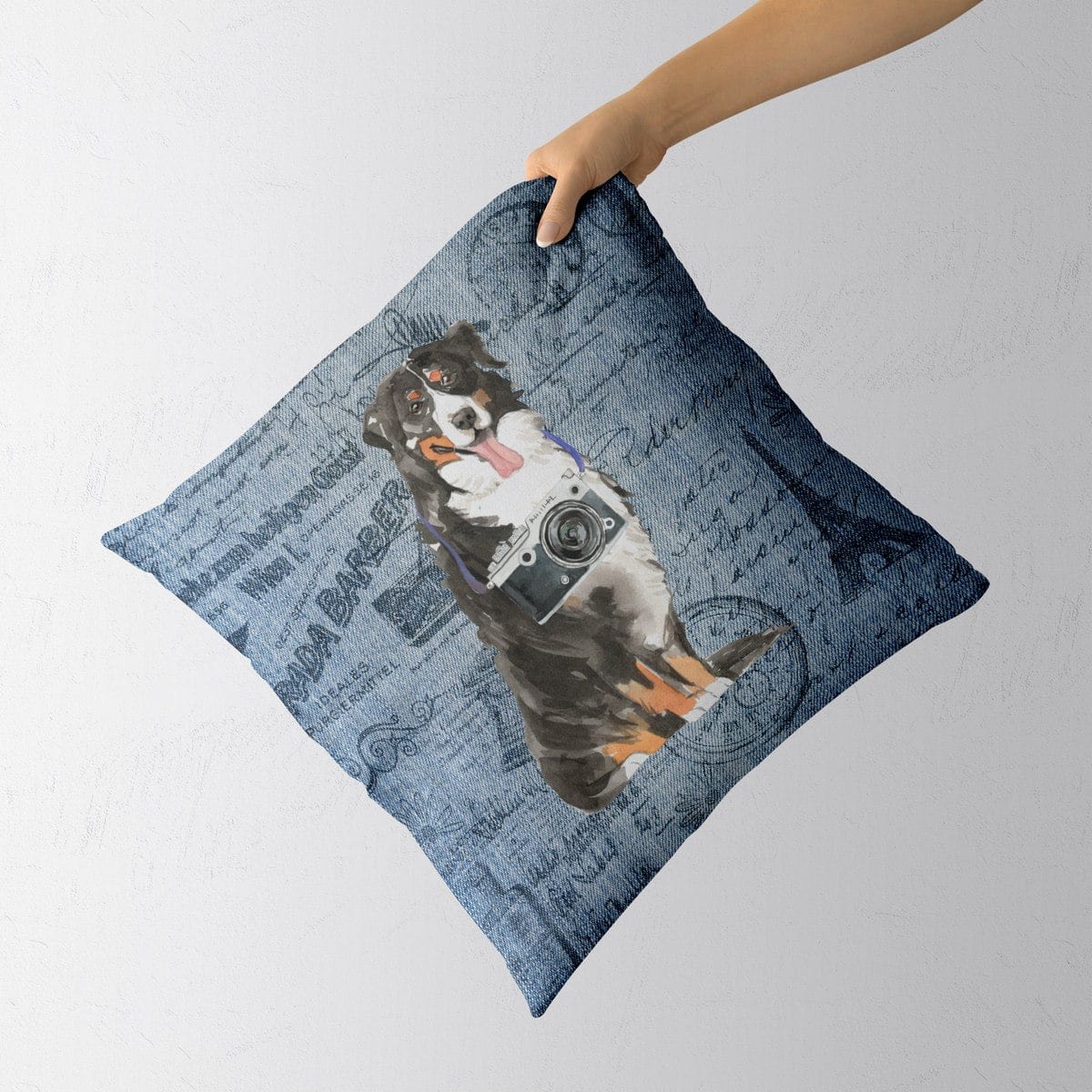 Bernese Mountain Dog dog Inspired Denim Style Throw Pillow Cushion - Travel collection 4 Bernese Mountain Dog dog Inspired Denim Style Throw Pillow Cushion - Travel collection - Image 3