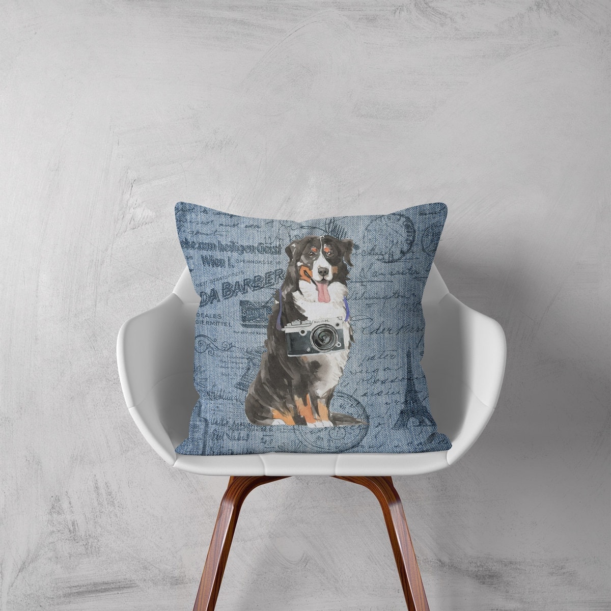 Bernese Mountain Dog dog Inspired Denim Style Throw Pillow Cushion - Travel collection 3 Bernese Mountain Dog dog Inspired Denim Style Throw Pillow Cushion - Travel collection - Image 2