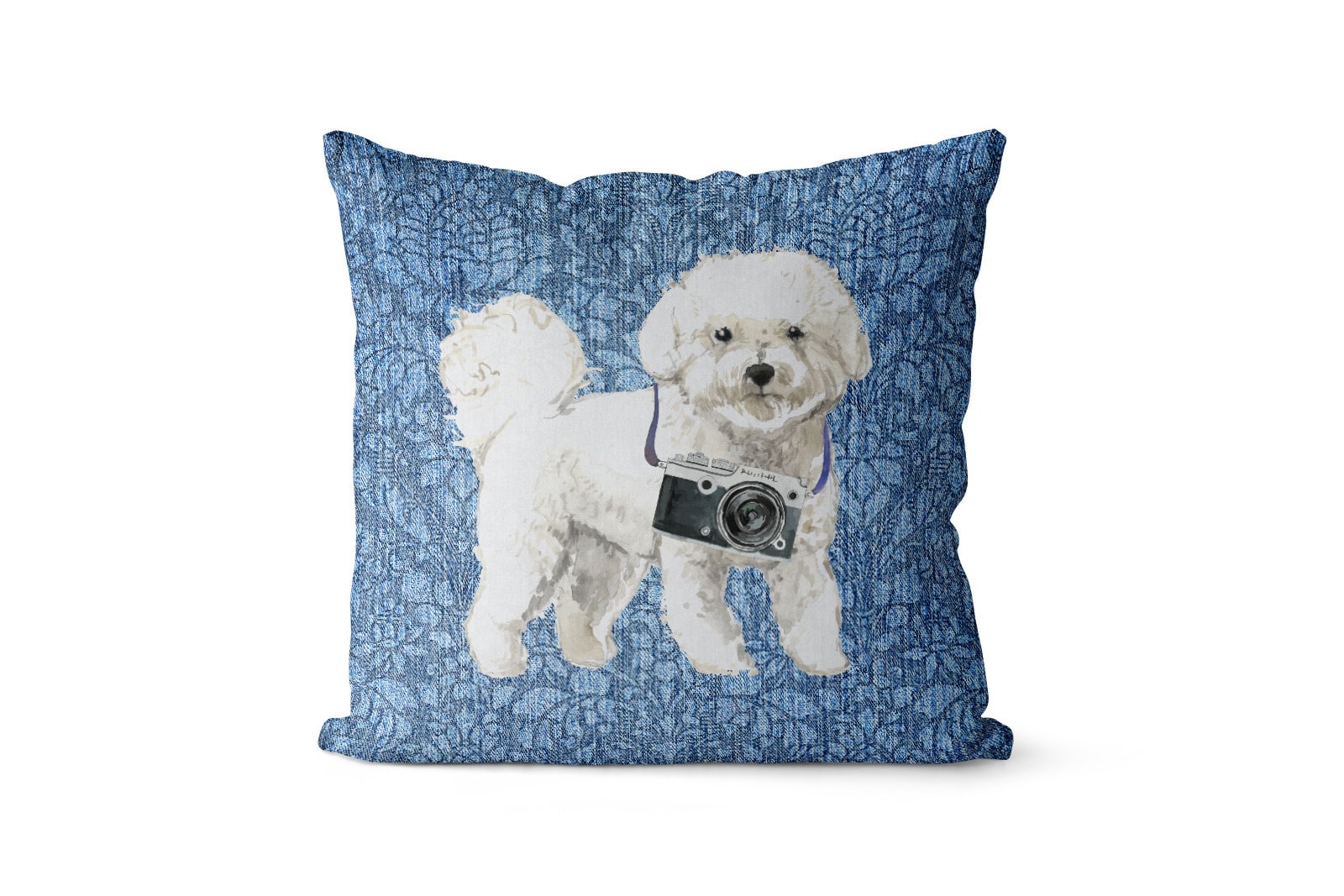 Bichon Frise dog Inspired Denim Style Throw Pillow Cushion - Travel collection 11 Bichon Frise dog Inspired Denim Style Throw Pillow Cushion - Travel collection - Image 10