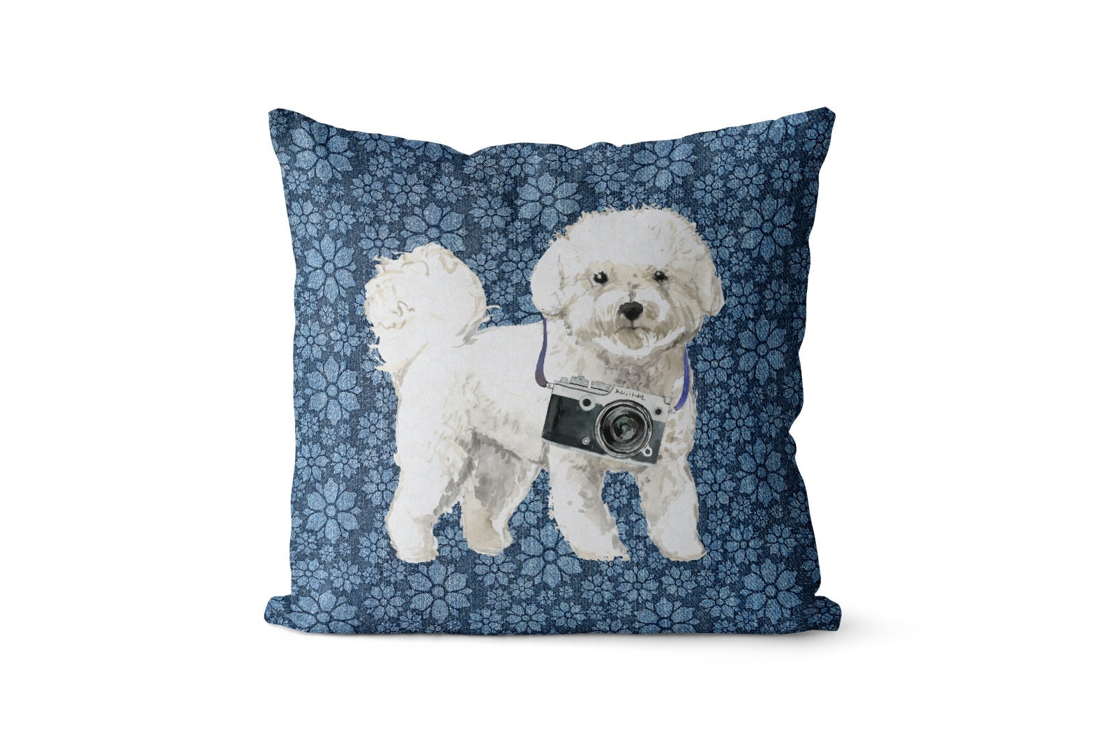 Bichon Frise dog Inspired Denim Style Throw Pillow Cushion - Travel collection 10 Bichon Frise dog Inspired Denim Style Throw Pillow Cushion - Travel collection - Image 9
