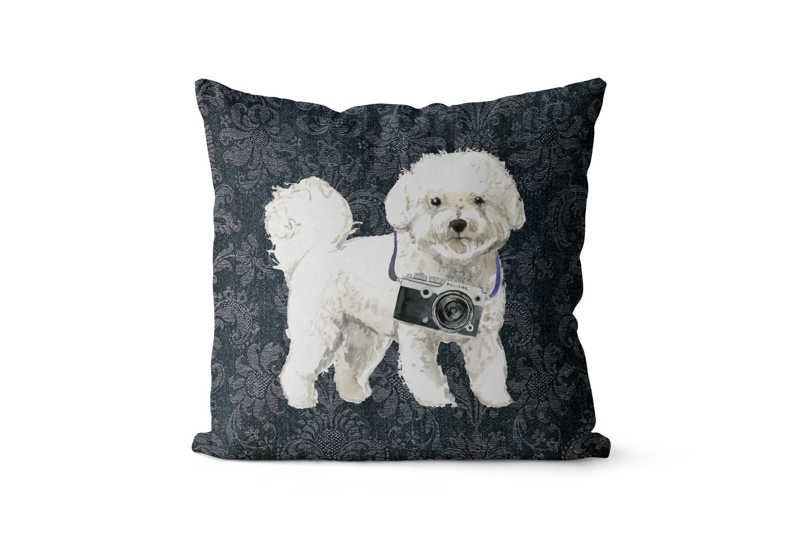 Bichon Frise dog Inspired Denim Style Throw Pillow Cushion - Travel collection 9 Bichon Frise dog Inspired Denim Style Throw Pillow Cushion - Travel collection - Image 8