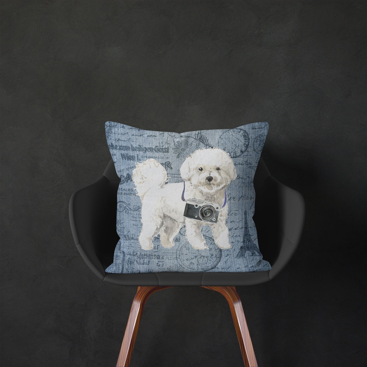 Bichon Frise dog Inspired Denim Style Throw Pillow Cushion - Travel collection 5 Bichon Frise dog Inspired Denim Style Throw Pillow Cushion - Travel collection - Image 4