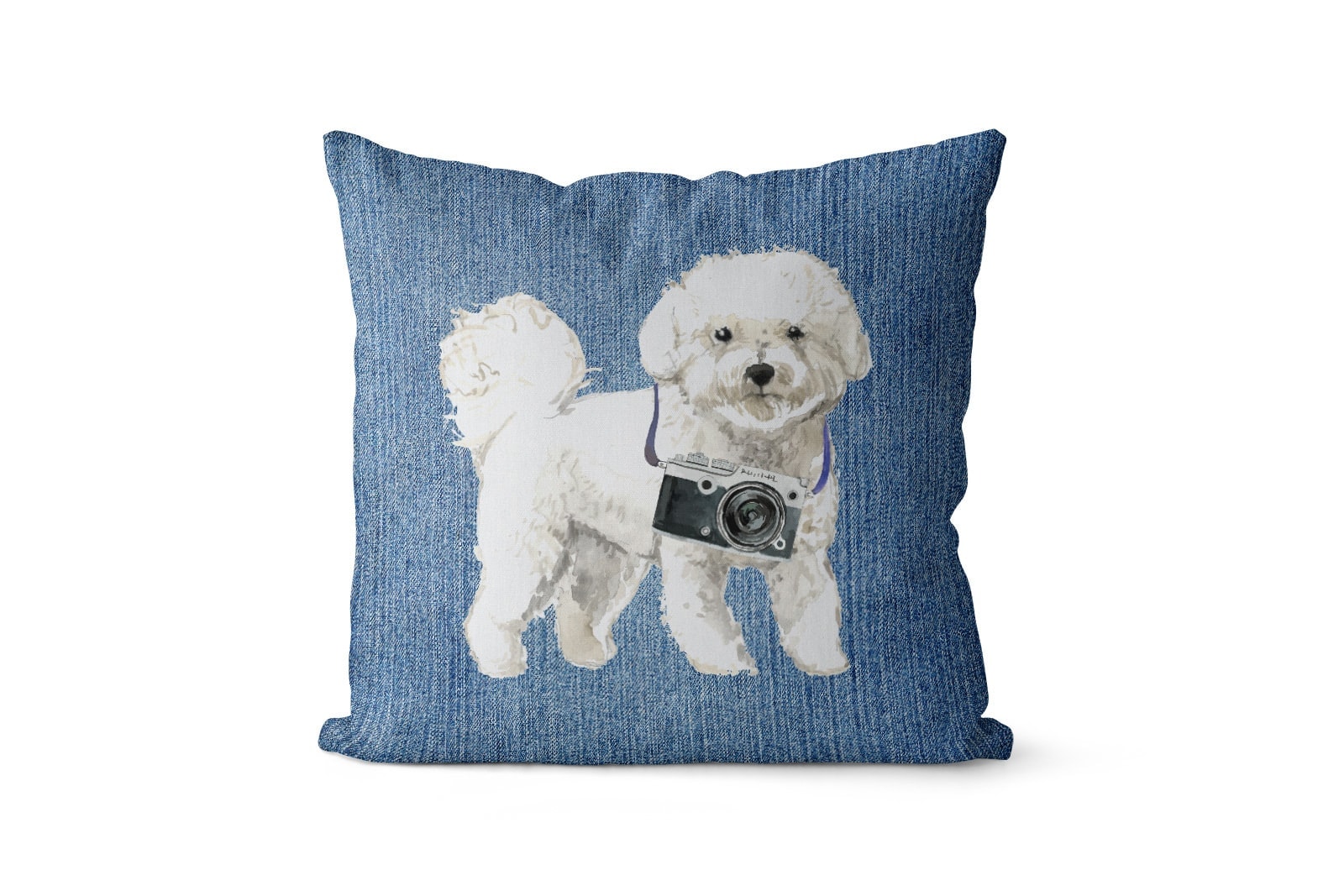 Bichon Frise dog Inspired Denim Style Throw Pillow Cushion - Travel collection 7 Bichon Frise dog Inspired Denim Style Throw Pillow Cushion - Travel collection - Image 6