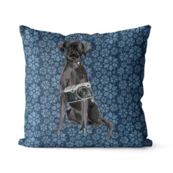 Adventure is out there cushion Black Lab Daisy Denim front view