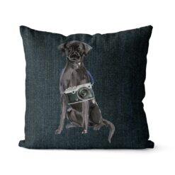 Adventure is out there cushion Black Lab Dark Denim front view