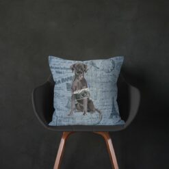 Adventure is out there cushion Black Lab Faded Ephemera Denim black chair