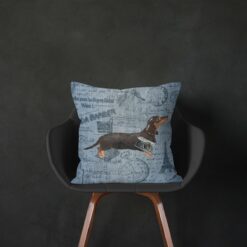 Adventure is out there cushion Black Tan Dachshund Faded Ephemera Denim black chair