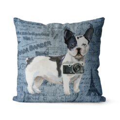 Black&white French bulldog dog Inspired Denim Style Throw Pillow Cushion - Travel collection