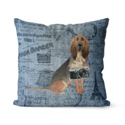 BloodHound dog Inspired Denim Style Throw Pillow Cushion - Travel collection