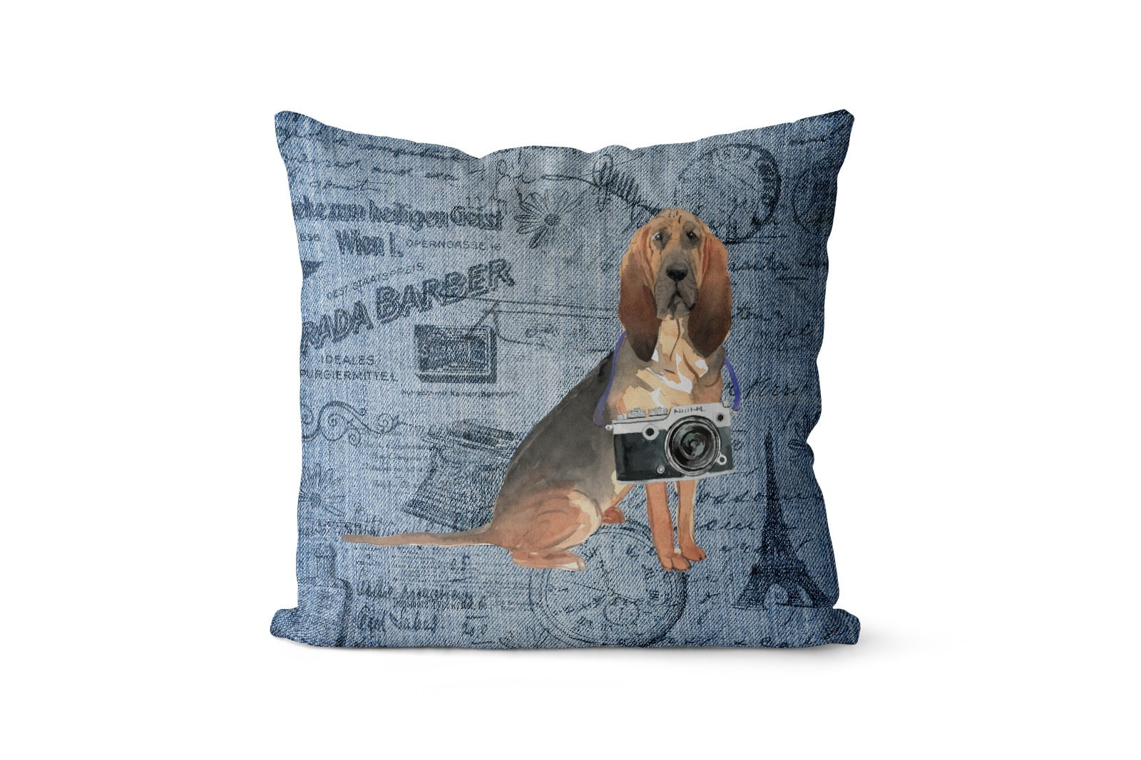 BloodHound dog Inspired Denim Style Throw Pillow Cushion - Travel collection 2 BloodHound dog Inspired Denim Style Throw Pillow Cushion - Travel collection