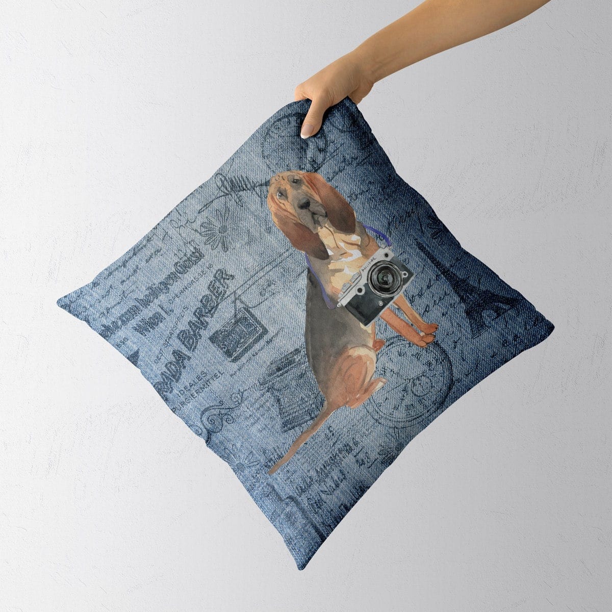 BloodHound dog Inspired Denim Style Throw Pillow Cushion - Travel collection 4 BloodHound dog Inspired Denim Style Throw Pillow Cushion - Travel collection - Image 3
