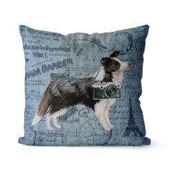 Border Collie dog Inspired Denim Style Throw Pillow Cushion - Travel collection
