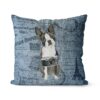 Adventure is out there cushion Boston Terrier Faded Ephemera Denim front view