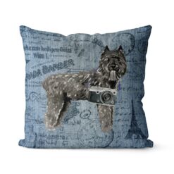 Bouvier des Flandres dog Inspired Denim Style Throw Pillow Cushion - Travel collection