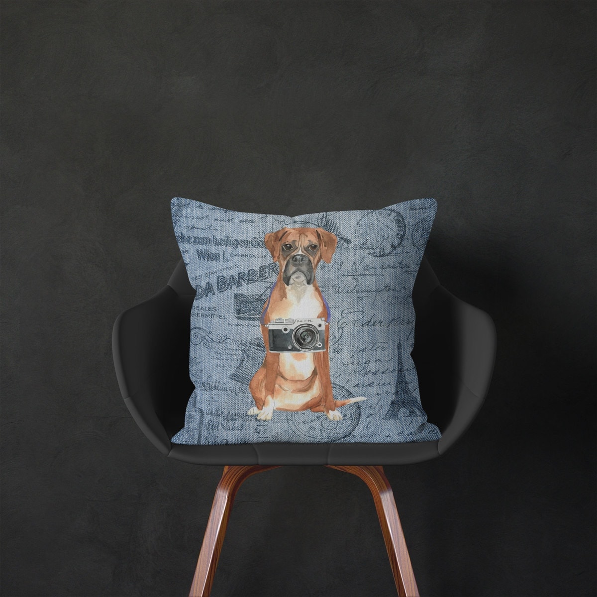 Boxer dog Inspired Denim Style Throw Pillow Cushion - Travel collection 5 Boxer dog Inspired Denim Style Throw Pillow Cushion - Travel collection - Image 4