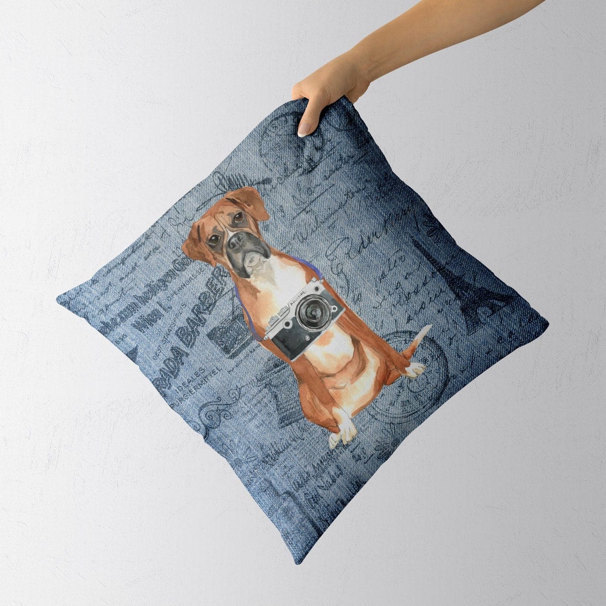 Boxer dog Inspired Denim Style Throw Pillow Cushion - Travel collection 4 Boxer dog Inspired Denim Style Throw Pillow Cushion - Travel collection - Image 3
