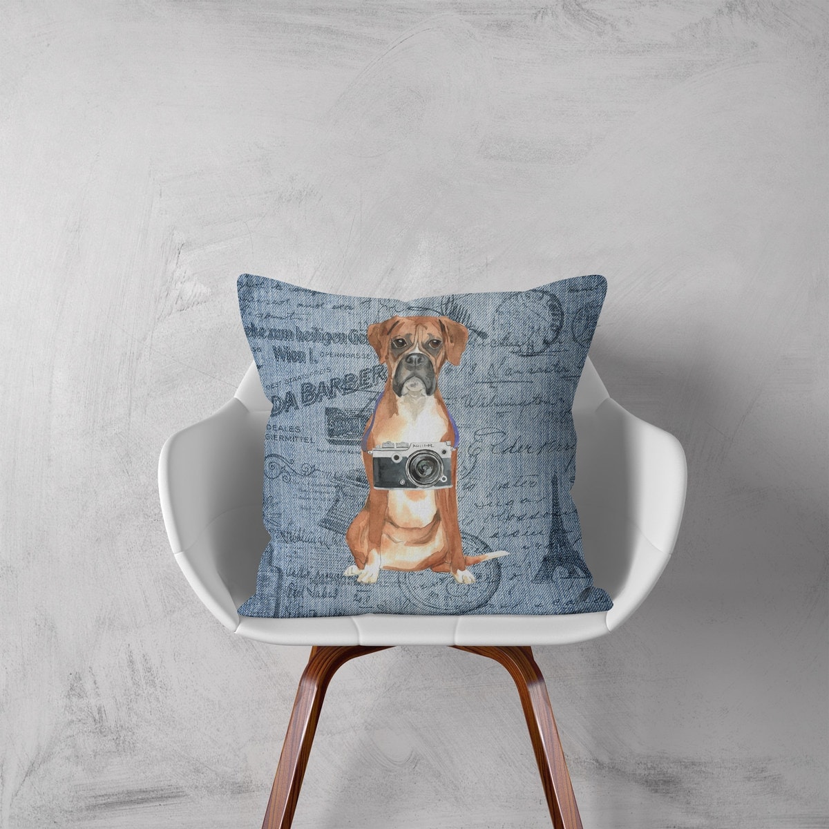 Boxer dog Inspired Denim Style Throw Pillow Cushion - Travel collection 3 Boxer dog Inspired Denim Style Throw Pillow Cushion - Travel collection - Image 2