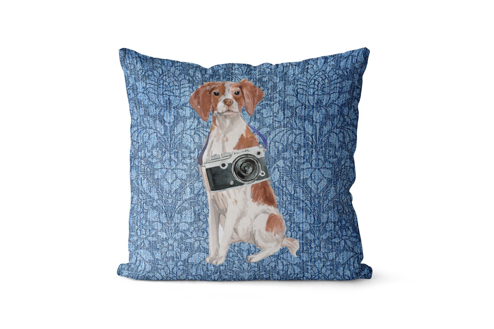 Brittany dog Inspired Denim Style Throw Pillow Cushion - Travel collection 10 Brittany dog Inspired Denim Style Throw Pillow Cushion - Travel collection - Image 9