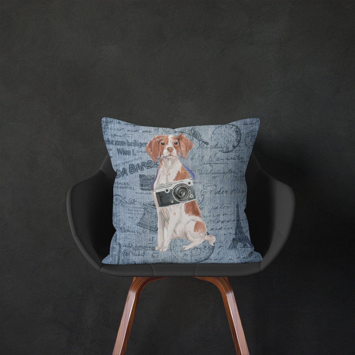 Brittany dog Inspired Denim Style Throw Pillow Cushion - Travel collection 5 Brittany dog Inspired Denim Style Throw Pillow Cushion - Travel collection - Image 4
