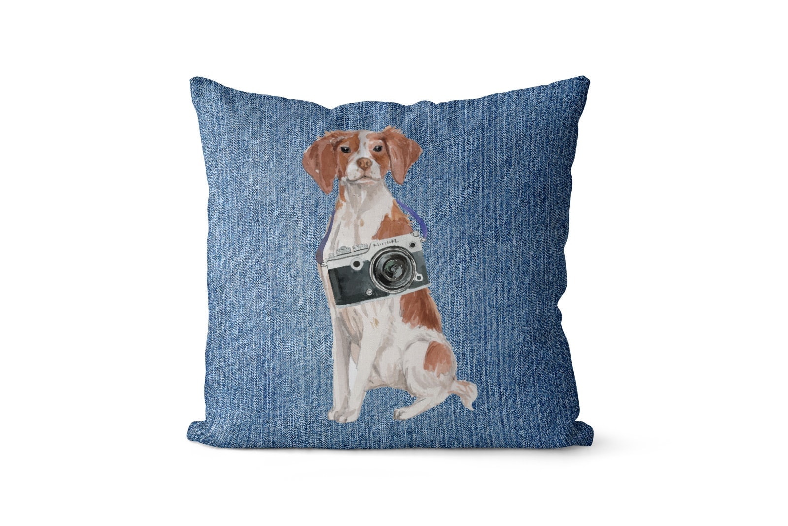 Brittany dog Inspired Denim Style Throw Pillow Cushion - Travel collection 6 Brittany dog Inspired Denim Style Throw Pillow Cushion - Travel collection - Image 5