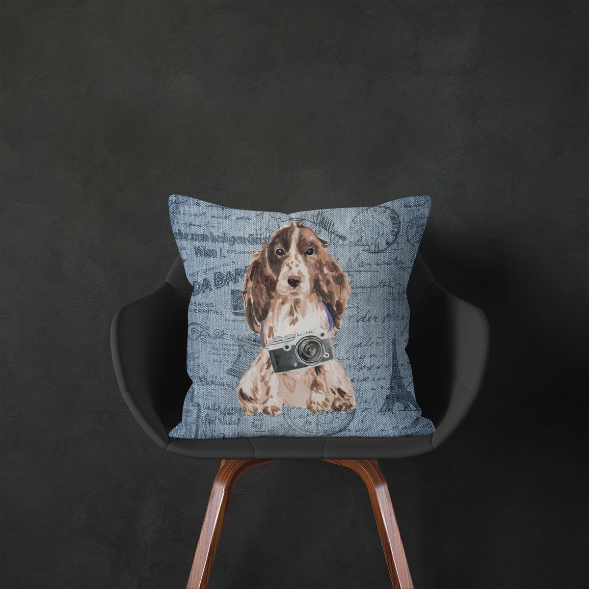 Brown Cocker Spaniel dog Inspired Denim Style Throw Pillow Cushion - Travel collection 6 Brown Cocker Spaniel dog Inspired Denim Style Throw Pillow Cushion - Travel collection - Image 4