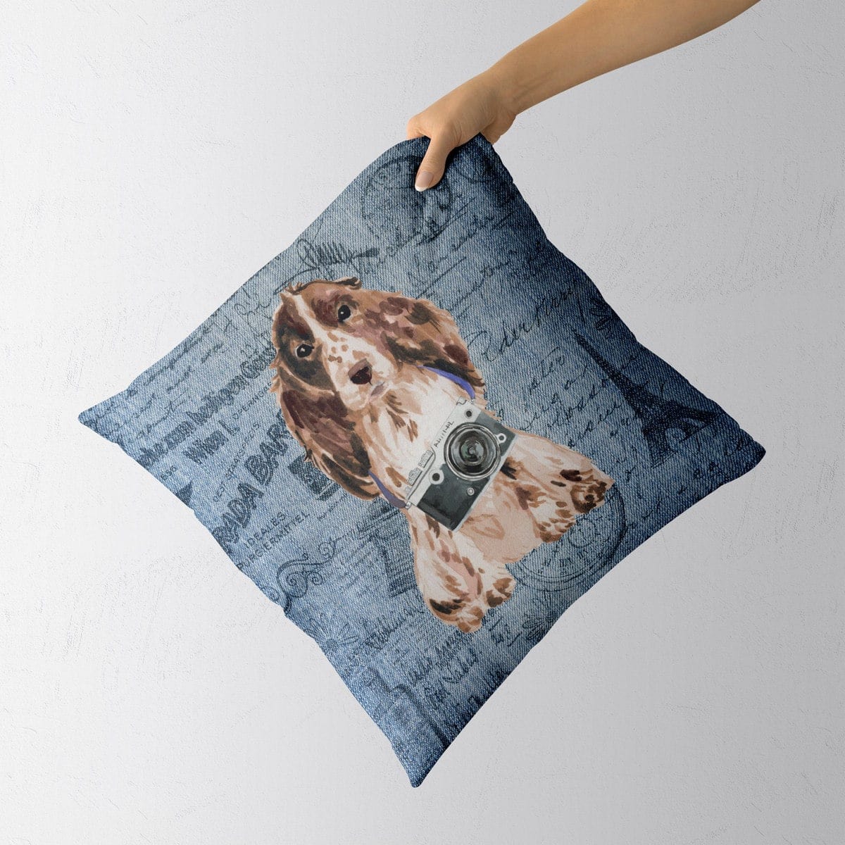 Brown Cocker Spaniel dog Inspired Denim Style Throw Pillow Cushion - Travel collection 5 Brown Cocker Spaniel dog Inspired Denim Style Throw Pillow Cushion - Travel collection - Image 3