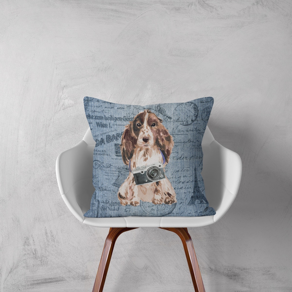 Brown Cocker Spaniel dog Inspired Denim Style Throw Pillow Cushion - Travel collection 4 Brown Cocker Spaniel dog Inspired Denim Style Throw Pillow Cushion - Travel collection - Image 2