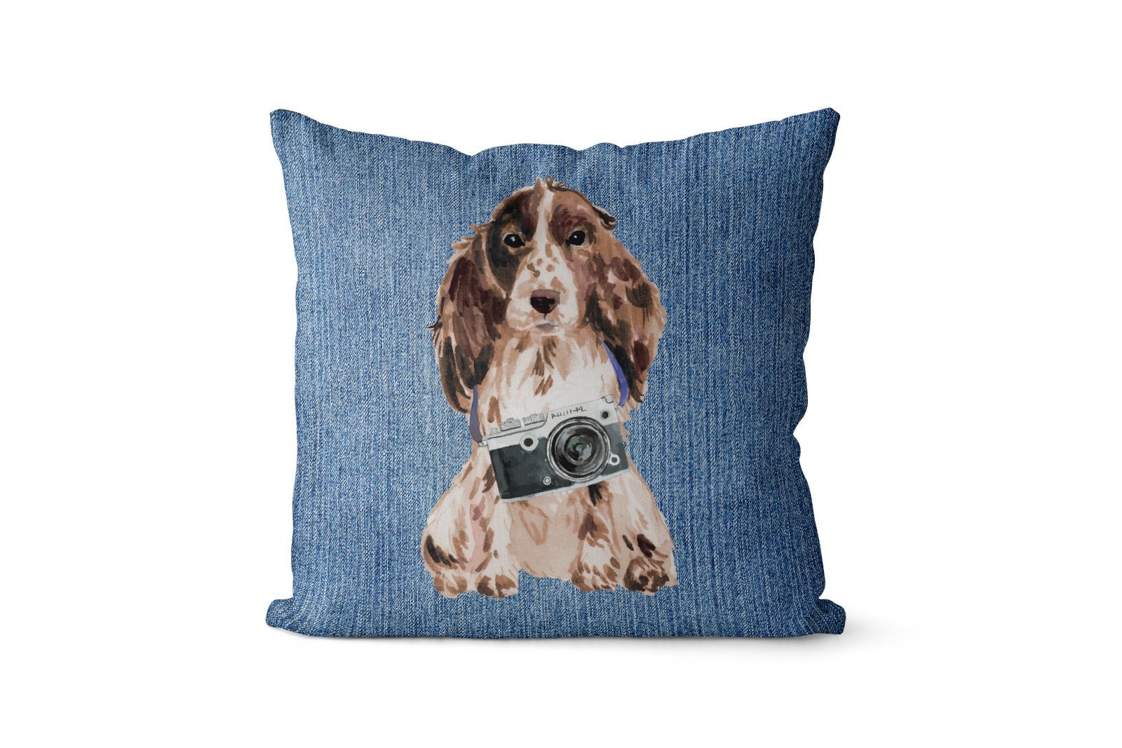 Brown Cocker Spaniel dog Inspired Denim Style Throw Pillow Cushion - Travel collection 7 Brown Cocker Spaniel dog Inspired Denim Style Throw Pillow Cushion - Travel collection - Image 5