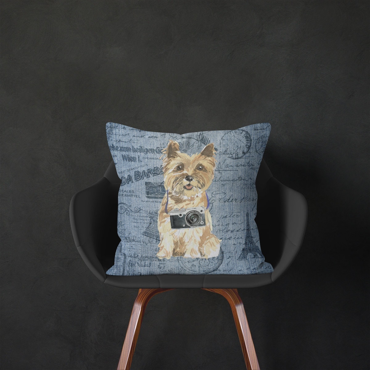 Cairn Terrier dog Inspired Denim Style Throw Pillow Cushion - Travel collection 5 Cairn Terrier dog Inspired Denim Style Throw Pillow Cushion - Travel collection - Image 4