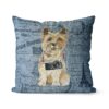 Cairn Terrier dog Inspired Denim Style Throw Pillow Cushion - Travel collection 2 Adventure is out there cushion Cairn Terrier Faded Ephemera Denim front view