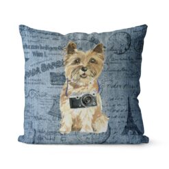Cairn Terrier dog Inspired Denim Style Throw Pillow Cushion - Travel collection