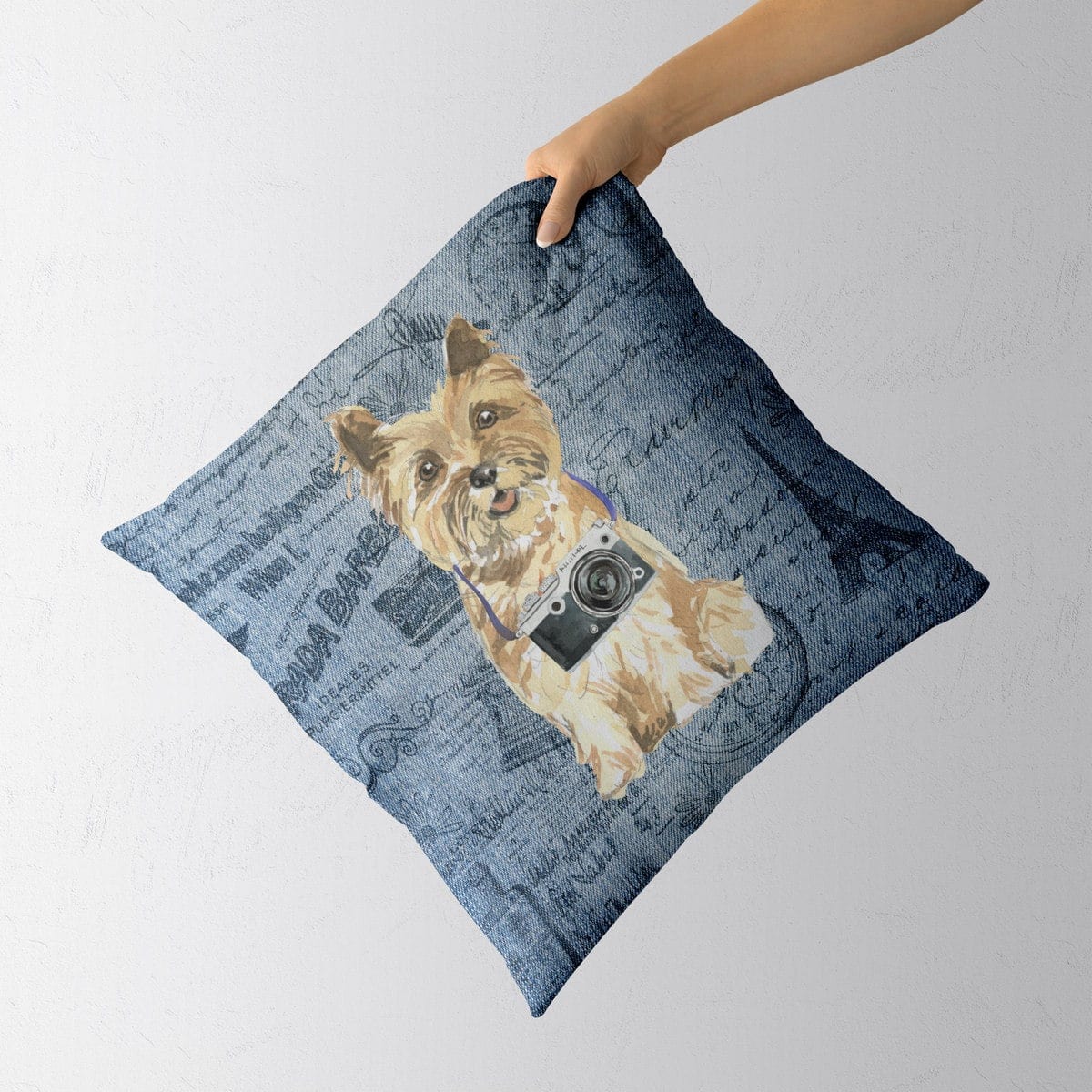 Cairn Terrier dog Inspired Denim Style Throw Pillow Cushion - Travel collection 4 Cairn Terrier dog Inspired Denim Style Throw Pillow Cushion - Travel collection - Image 3