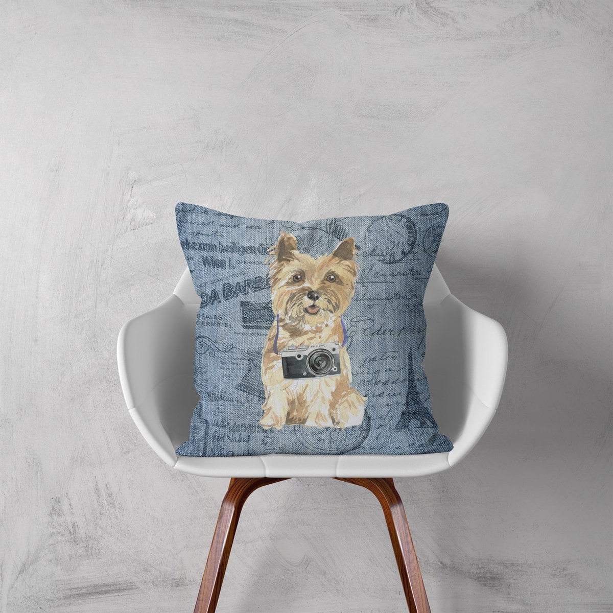 Cairn Terrier dog Inspired Denim Style Throw Pillow Cushion - Travel collection 3 Cairn Terrier dog Inspired Denim Style Throw Pillow Cushion - Travel collection - Image 2
