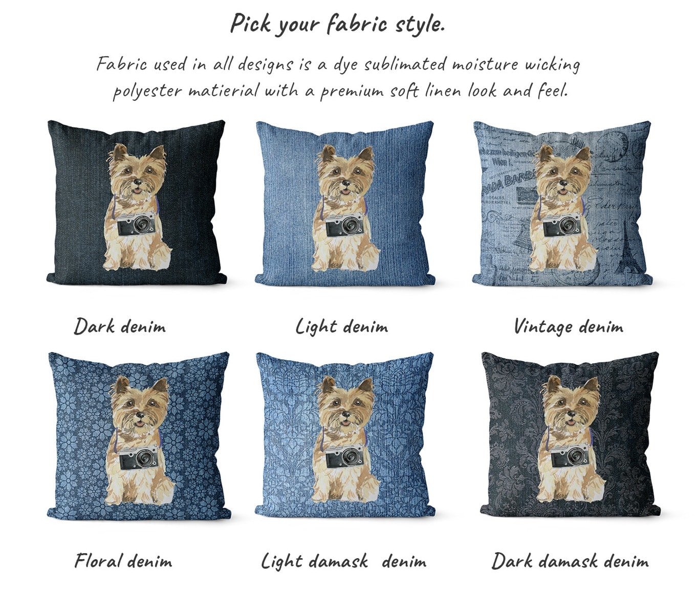 Cairn Terrier dog Inspired Denim Style Throw Pillow Cushion - Travel collection 6 Cairn Terrier dog Inspired Denim Style Throw Pillow Cushion - Travel collection - Image 5