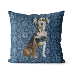 Adventure is out there cushion Catahoula Leopard Dog Daisy Denim front view