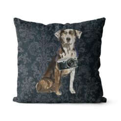 Adventure is out there cushion Catahoula Leopard Dog Dark Damask Denim front view