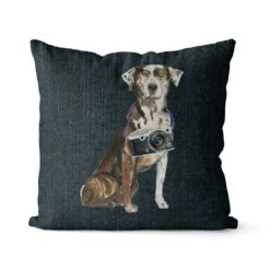 Adventure is out there cushion Catahoula Leopard Dog Dark Denim front view